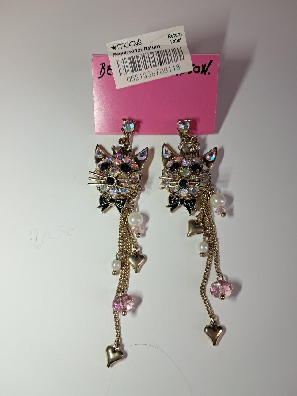 BNWT Betsey Johnson Vintage Cat Charm Earrings - Bow